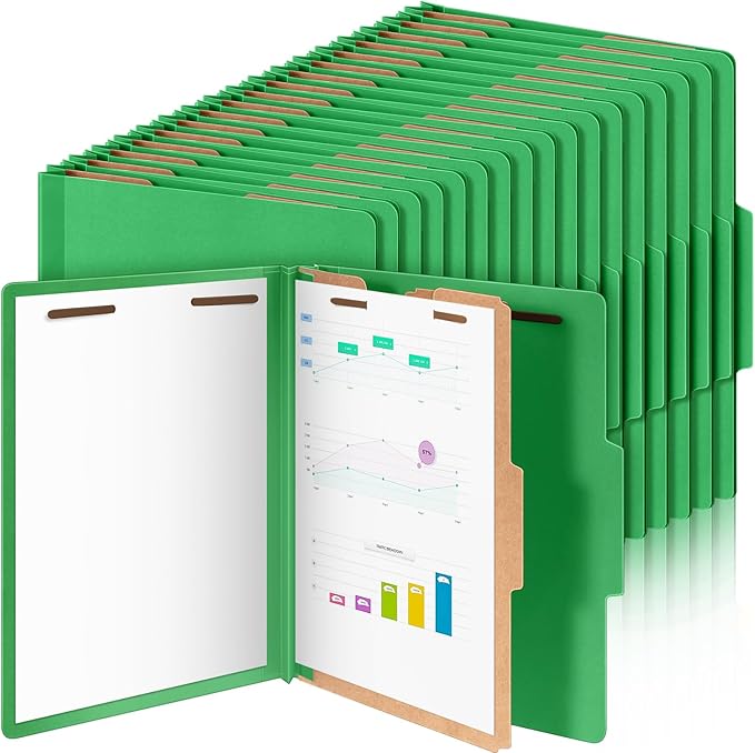 Skyygemm 60 Pcs Classification Folders Letter Size, 1 Divider Pressboard File Folder with Fasteners, Expanding File Organizer Bulk for School Teachers, Office Employee, Coworker, Staff (Green)