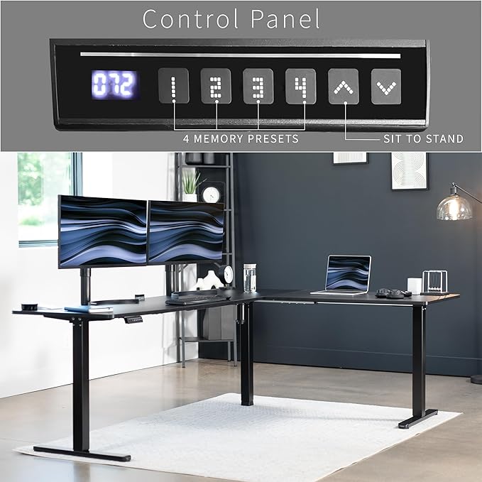 VIVO Electric Corner 84 x 63 inch L-Shaped Standing Desk, Memory Height Adjustment, Black Top Black Frame, DESK-E3CTBB-84