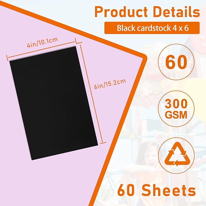 Guakicae 60 Sheets Black Cardstock 4 x 6 Printer Paper, 300gsm/110lb Heavyweight Flat Card Stock Craft Paper for DIY Card Making, Invitations, Greeting Cards, Postcards, Graduations