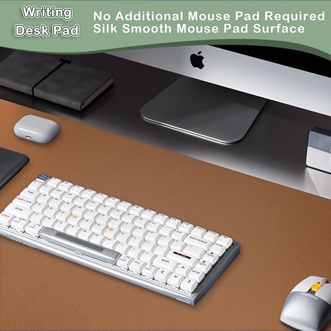 Boutilon Leather Desk Pad Protector,Non-Slip Mouse Pad,Laptop Desk Pad,Office Mouse Mat,Waterproof Leather Desk Blotter,Desk Writing Pad for Office and Home (XXL-Brown,47.2"x 17")