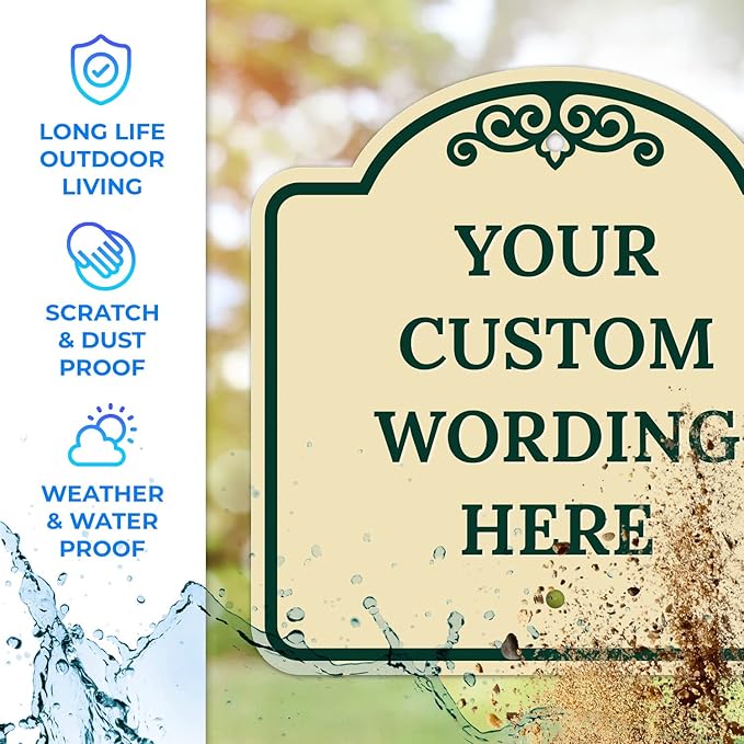 Custom Decorative Sign, Personalized Metal Sign for Business, Driveway, Home, Airbnb, Office Door Plaque, Ivory Sign, 18x18 Inches, ACM, Fade Resistant, Made in USA by Sigo Signs