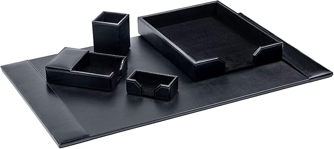 DACASSO Black Bonded Leather 5-Piece Desk Set