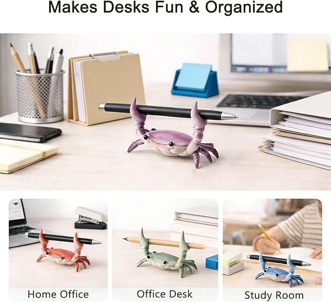 Desk Crab Pen Holder, Cute Weightlifting Crab Pencil Holder for Desk, Funny & Creative Desktop Organizer for Office, Home, School Supplies (Red)