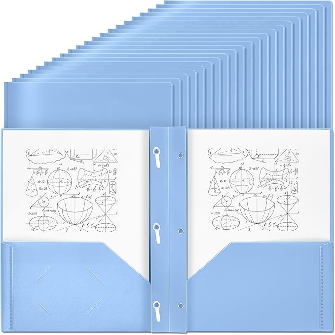 Lincia 100 Pcs Plastic Folders with Pockets and Prong Folders with Prongs 2 Pockets for Office, School for Students, Teachers, Office Workers(Haze Blue)