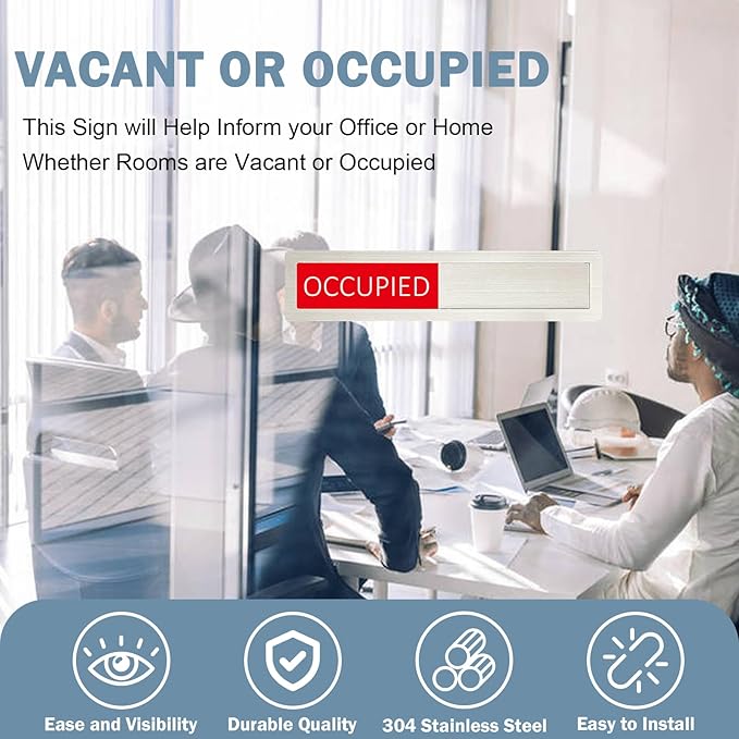 Vacant Occupied Privacy Sign, Vacant Occupied Door Sign for Home Office Restroom Conference Hotels Hospital, Slider Door Indicator Tells Whether Room Vacant or Occupied, 7'' x 1.5'' - Stainless Steel