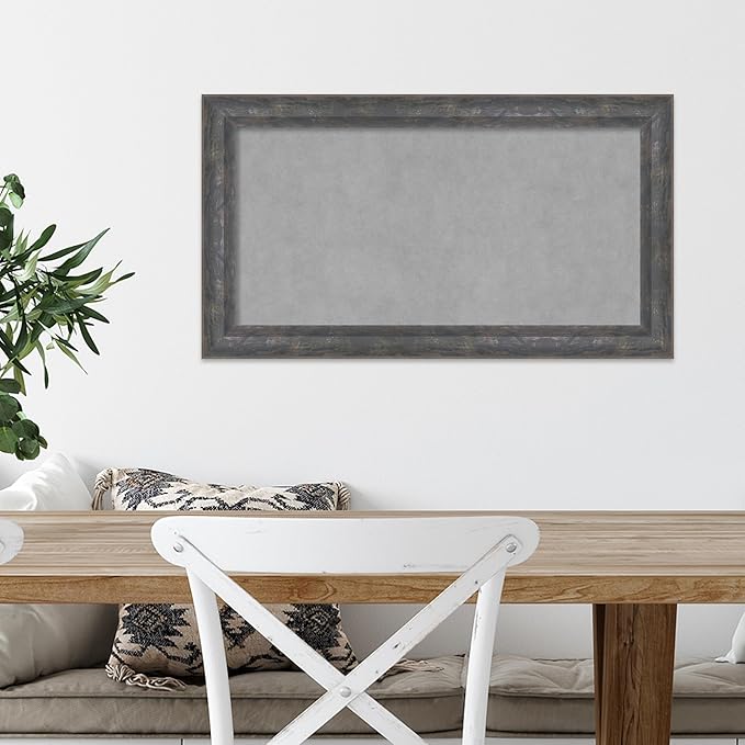 Amanti Art Grey Framed Magnetic Board 15x27 Small Vision Board for use with Magnets, 100% Metal Sheet to Display Items as Office Decor or for Home Organization in mudroom, Kitchen or Kids Room