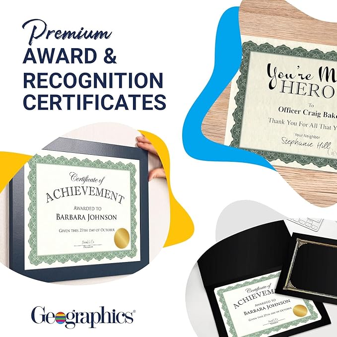Geographics Recycled Blank Parchment Certificate Paper, 8.5 x 11, Optima Green with Gold Foil, Pack of 100 - Certificate Paper for Printing - Ideal for Printers