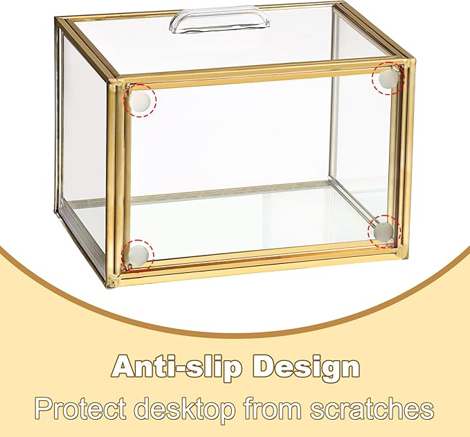 BTSKY Golden Glass Index Card Organizer Box, 3x5 Inch Index Cards Holder with Drawer, Flash Card Storage Holder, Recipe Notecard Box for Office Desk Photo Case Business Cards and Study Note Cards