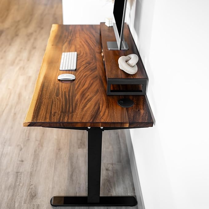 Standing Desk with Monitor Stand – Walnut Solid Wood Desk, Natural Live Edge, Adjustable Height Dual Motor, Sit Stand for Home Office (Black, W48 x D27)