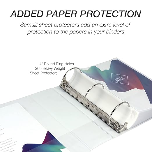 Samsill 4 Inch 3 Ring Binders, Made in USA, Economy Round Ring, Clear View Cover, 675 Sheet Capacity - for School, Home, Office - White, 6 Pack