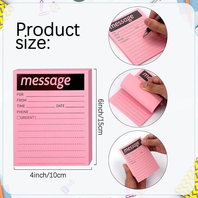 Phone Message Sticky Notes Phone Memo Pads, 6 Pads Lined Sticky Notes Pads, 4x6 inch Phone Message Pad Self Sticky Notes with Line Colorful Post Memos for Office, School and Home, 50 Sheetsx6 Pack