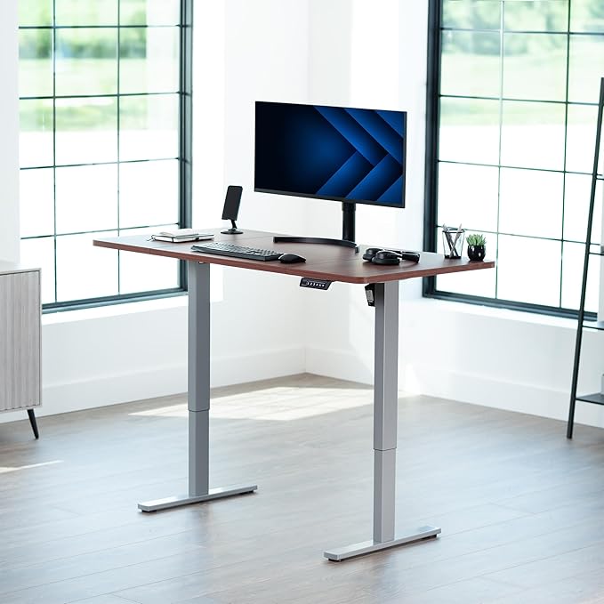 VIVO Electric 60 x 30 in Standing Desk, Memory Height Adjustment, 1B Series, Holds 220 lbs,Dark Walnut Top Gray Frame, DESK-KIT-1G6D-30