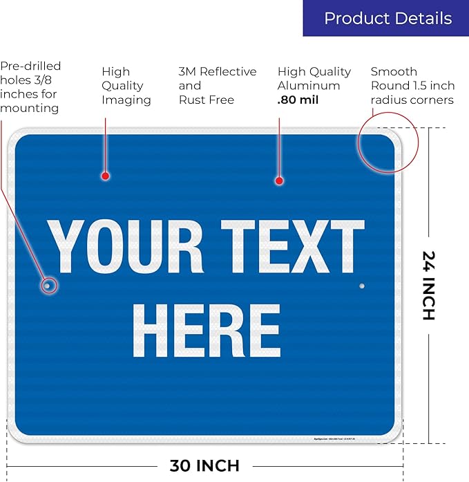 Personalized Custom Blue Background Customize for Office, Business, Workplace, Home, Airbnb, Delivery Sign, 24x30 Inches, 3M EGP Reflective .080 Aluminum, Fade Resistant, Made in USA by Sigo Signs