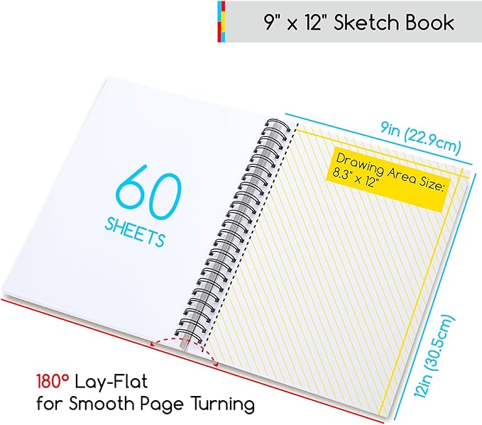 MEEDEN Mixed Media Paper Pad: 9" x 12" 112lb/165gsm Spiral Bound Mixed Media Sketchbook with DIY Cover - 60 Sheets Art Drawing Pad for Wet & Dry Media Watercolor, Acrylic, Markers, Pastels, Pencils