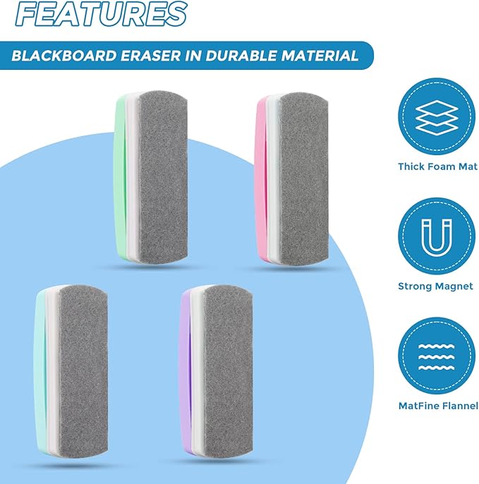 Ddaowanx Whiteboard Eraser, Magnetic Dry Erase Eraser, Glass Board Eraser,School and Office Supplies (4 Pack/4 Colors)
