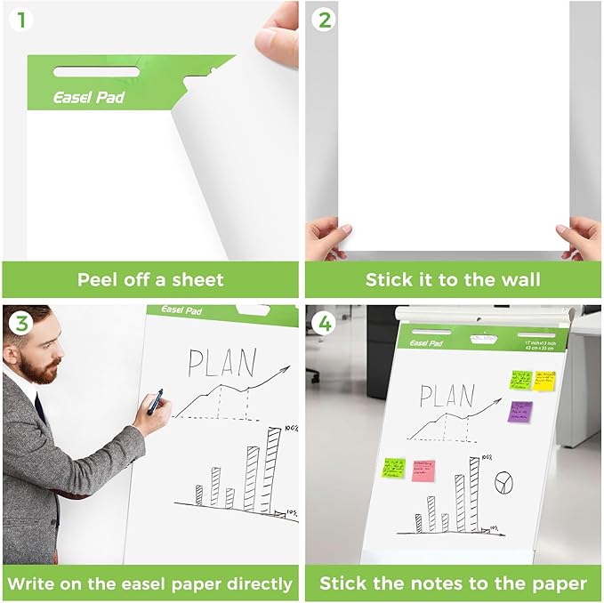 Sticky Easel Pad, Anchor Chart Paper, Our Sticky Easel Pads measure 13 x 17 inches, Featuring Self-stick Chart Paper Designed with Exceptional Adhesion Perfect for Teachers, Professionals, and Educators Alike, 30 Sheet/Pad, 3 Pads (1, White)