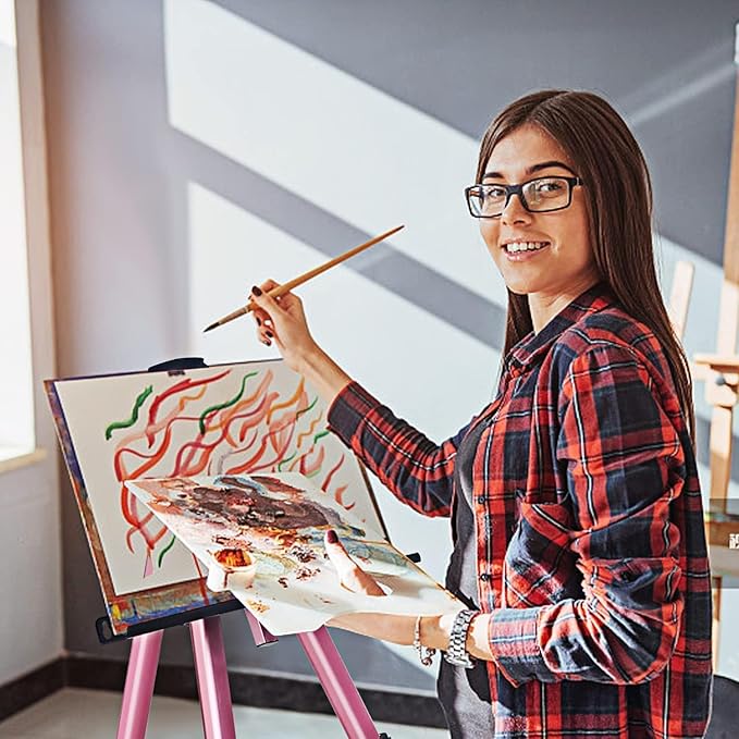 RRFTOK Art Easel Stand for Painting and Sign - Aluminum Adjustable Easels for Painting Canvases Height from 17 to 66 Inch,Carry Bag for Table-Top/Floor Drawing and Displaying.Gift for Women(Red).