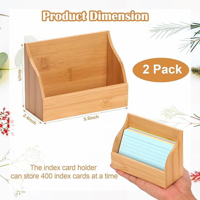 SHIQIKEJIPTY 2 Pack Index Card Holder 3X5 Inch Wood Index Card Box for Desk Wood Recipe Box Cards Organizer Case Display Stand Postcard Holder for Office Holds 300 Sheets