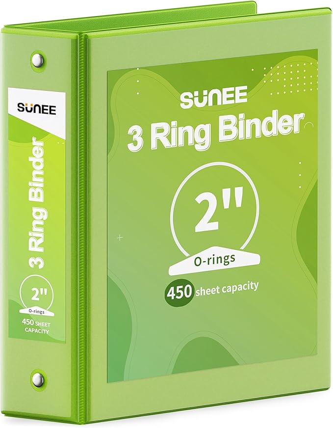 SUNEE 3 Ring Binder 2 Inch 1 Pack, Clear View Binder Three Ring PVC-Free (Fit 8.5x11 Inches) for School or Office Supplies, Tender Green