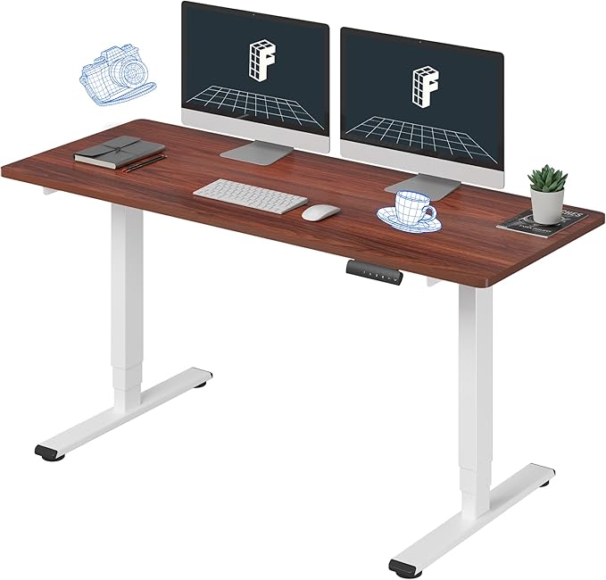 FLEXISPOT E6 3-Stage Dual Motor 60 x 24 Electric Standing Desk Sit Stand Up Desk, Holds 220 lbs, Adjustable Height w/Memory Presets, One-Piece Mahogany Desktop & White Frame, Ships in 2 Boxes