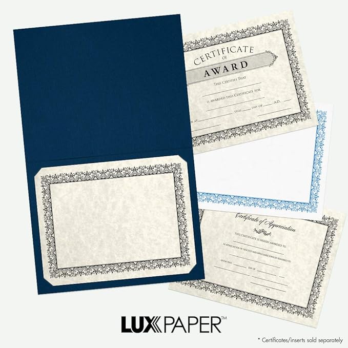 LUXPaper 9.5" x 12" Certificate Holders | Nautical Blue Linen | 100lb. Cover | 250 Qty