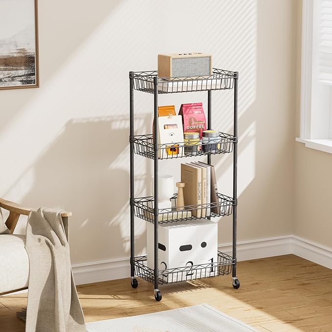 SINGAYE Shelf Closet Wire Shelving：Adjustable Metal Unit for Laundry Room Organization Bathroom Kitchen Home Storage with Wheels Pantry Rack Shelves