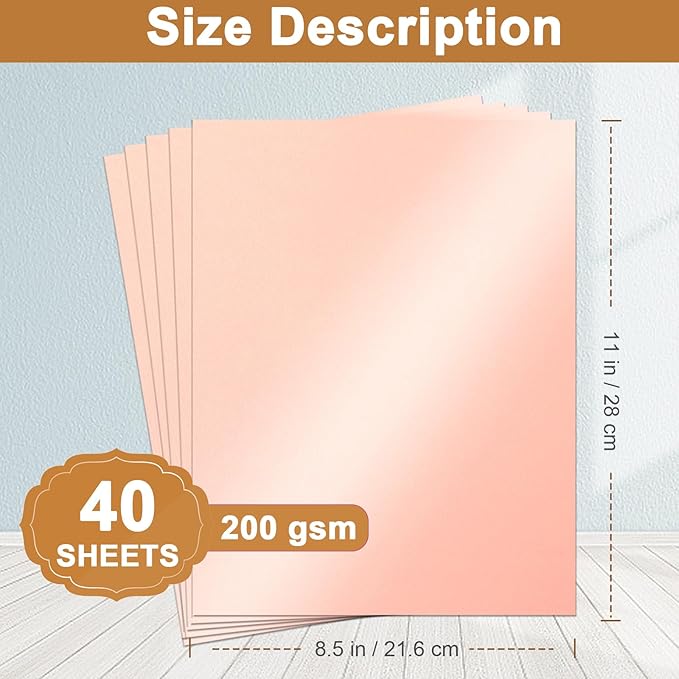 Silunkia 40 Sheets Pink Shimmer Cardstock 8.5 x 11 Crafts Paper, 75lb Heavyweight Card Stock Craft Paper for DIY Cards Making, Greeting Cards, Wedding Invitations, Menus