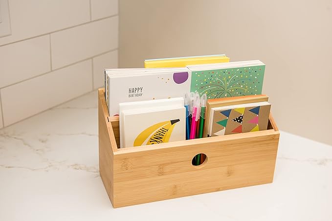 Lipper International 808 Bamboo Wood 2-Slot Office Supply Desk Organizer, 10 3/4" x 4 1/8" x 6"