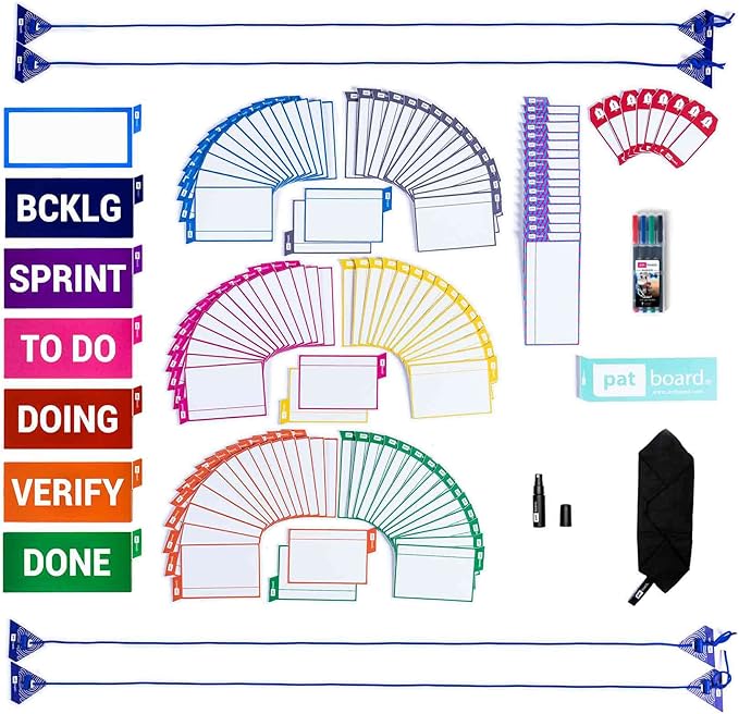 PATboard Kanban Board and Scrum Board – Full Toolset with 137 Scrum Cards for glassboard, Window – Nanocups Technology – Agile Board, Kanban Board kit – Project Management Tools