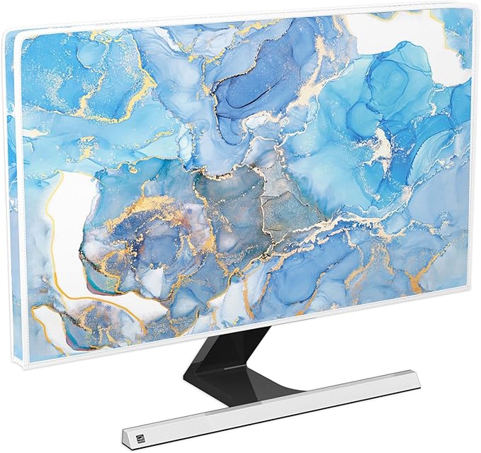 Baocicco Baby Blue Gold Marble Waterproof Screen TV Cover 55 Inch Modern Television Accessories TV LCD Fashion Weatherproof Screen TV Decorations for Tablet LED LCD OLED TVs