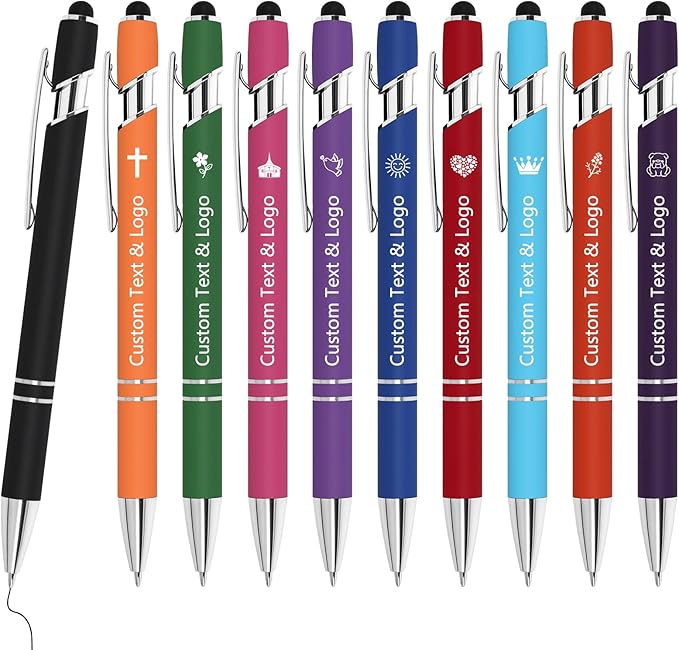 WYPAS Bulk Custom Pens - Personalized with Name, Engraved Text/Logo - Stylus Tip, Black Ink - Options for Corporate Gatherings, Events & Promotions (Multicolor)