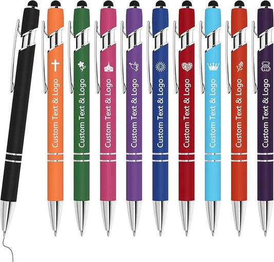 WYPAS Bulk Custom Pens - Personalized with Name, Engraved Text/Logo - Stylus Tip, Black Ink - Options for Corporate Gatherings, Events & Promotions (Multicolor)