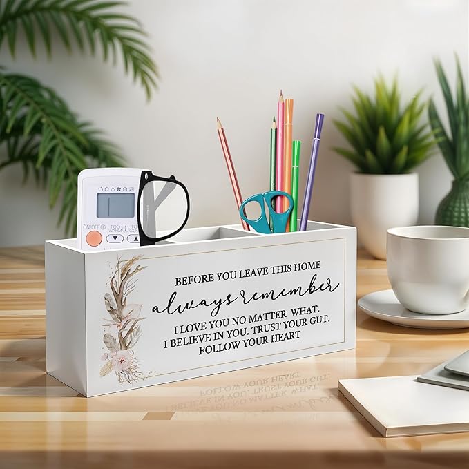Exqcom Before You Leave This Home Pen Pencil Holder, Inspirational Gifts for Women, Rustic Flower Motivational Pencil Pen Holder Organizer for Home Office Desk Accessories