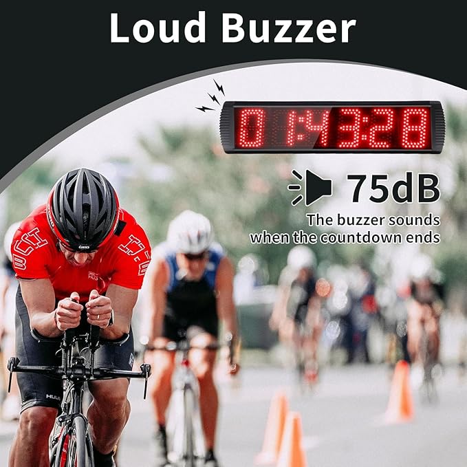 5 Inch 6-Digit LED Race Timer, Running Event Gym Timer for Countdown/Count Up, 12/24 Hour Real Time, Stopwatch with Remote Control, Portable Large Wall Clock（Button+Tripod）