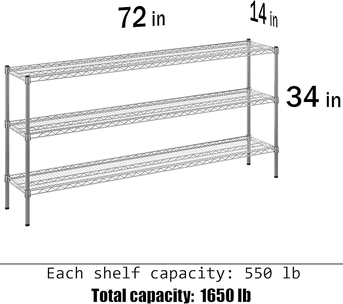Regal Altair 14" Deep x 72" Wide x 34" Height Wire Shelving Kit | 3-Tier | NSF Commercial Storage Rack Unit