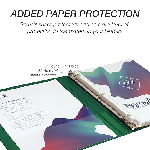 Samsill 0.5 Inch 3 Ring Binder, Made in USA, Economy Round Ring, Clear View Cover, 100 Sheet Capacity - for School, Home, Office - Forest Green