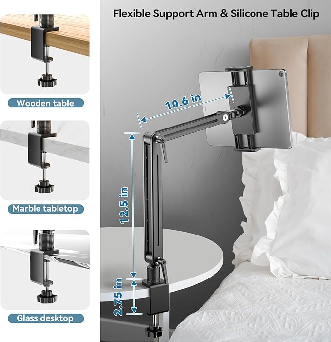 Feising Mount Soporte para Tablet/Portable Monitor/Ereader - Strong Bearing Weight over 5.5lbs with Built-in Adjusting Wrench with 360°Rotate Base Fits for ipad 4.7-15.6" Tablet Stand Holder