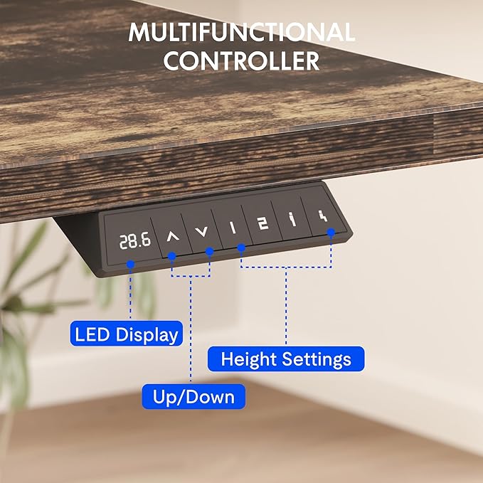 FLEXISPOT EN2 Whole-Piece Standing Desk with Clamp Power Strip, 48 x 24'' Electric Stand Up Height Adjustable Desk with Cable Management (Black Frame + 48" Rustic Brown Desktop, 2 Packages)