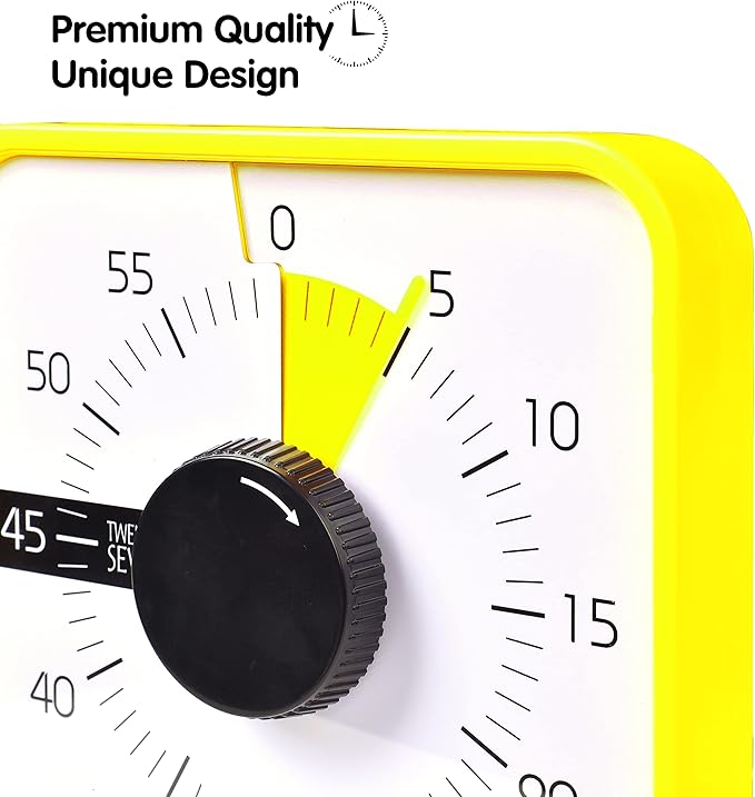 TWENTY5 SEVEN Countdown Timer 7.5 inch; 60 Minute 1 Hour Visual Timer – Classroom Teaching Tool Office Meeting, Mechanical Countdown Clock for Kids Exam Time Management Magnetic, Yellow