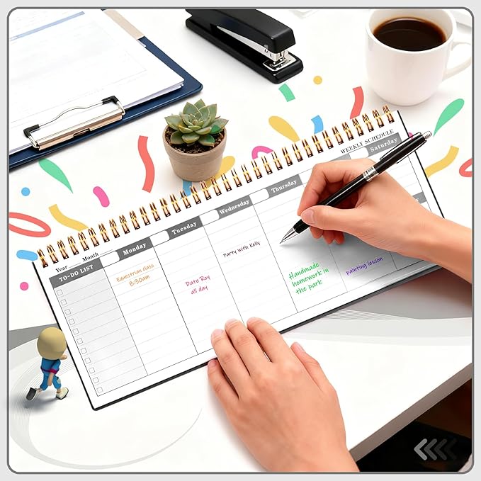 MOSA BEAR Undated Weekly Planner, 60-Week Horizontal Layout Desk Planner Daily To-Do List Pad for Office, Home & School Professionals & Students, Black (5.4" x 12")