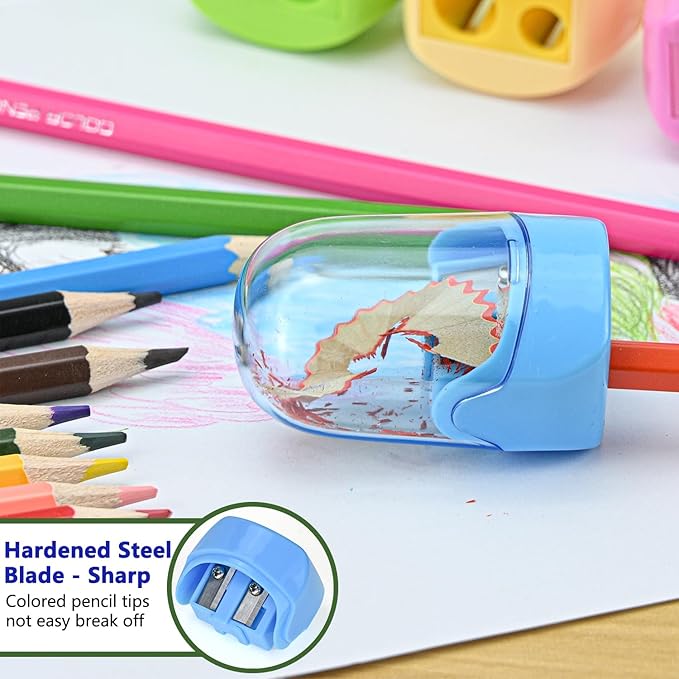 Small Pencil Sharpener for Kids, BOPART 24pcs Colored Pencil Sharpeners Manual Handheld Pencil Sharpener in Bulk for School Classroom Home Office, Dual Holes Sharpener Work on Crayon or Makeup Pencils