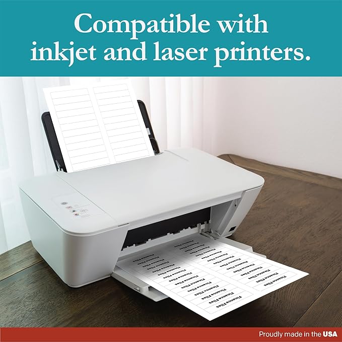 Premium Label Supply White File Folder Labels – 3.4375" x .667" – Laser/Inkjet Compatible – (30 per Sheet) 25 Sheets – 750 Total Adhesive Labels