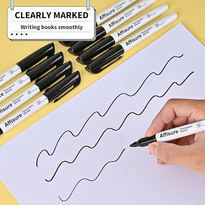 Affisure Permanent markers, 100 packs permanent markers bulk, quick dryingin one second, waterproof, smooth, noteasy to erase, durable, can be markedon glass, tiles and cloth, office supplies