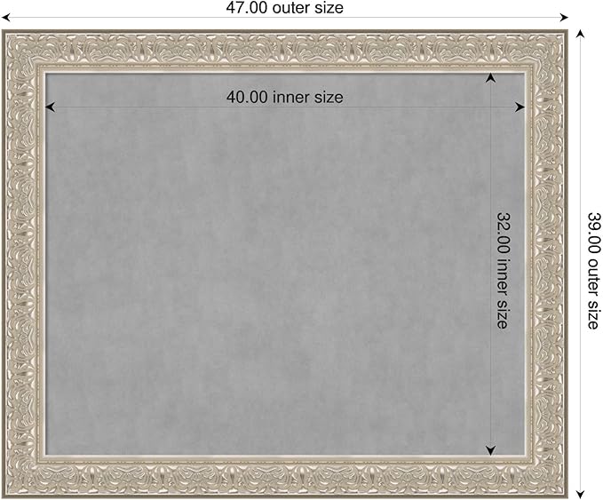 Amanti Art Silver Framed Magnetic Board 39x47 X-Large Vision Board for use with Magnets, 100% Metal Sheet to Display Items as Office Decor or for Home Organization in mudroom, Kitchen or Kids Room