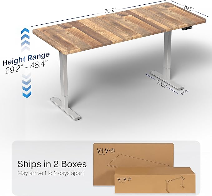 VIVO Electric 71 x 30 in Standing Desk, Memory Height Adjustment, 1B Series, Holds 220 lbs, Reclaimed Wood Top Gray Frame, DESK-KIT-1G7P