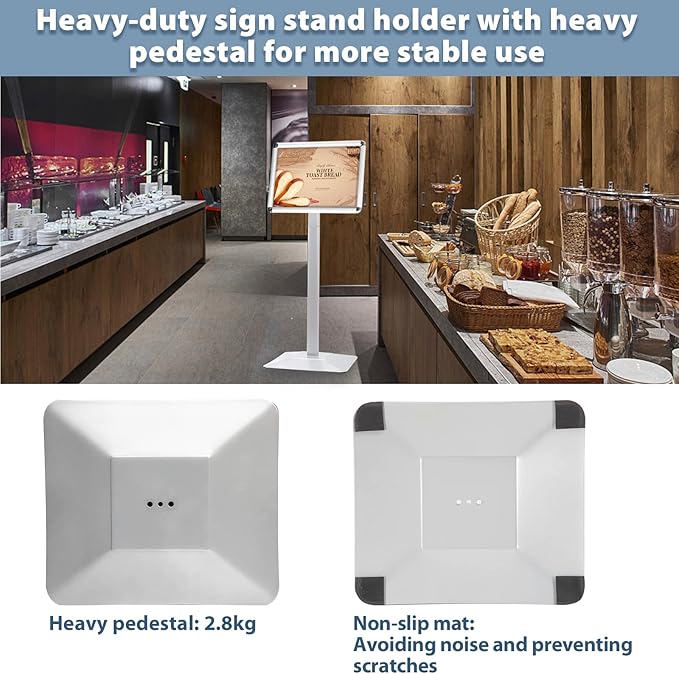 Sign Holder Stand, Heavy-Duty 8.5x11 Inch Aluminum Floor Stand for Posters & Signs with PVC Sleeve & Weighted Base | Silver