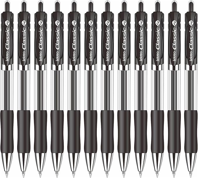 Lekreo Classic Retractable Gel Roller Pens, 0.7mm Fine Point (Black Ink- 12 Packs)