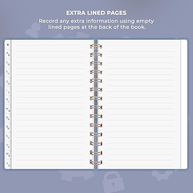 Clever Fox Password Book Spiral – Internet Address & Password Organizer with Laminated Alphabetical Tabs – Password Keeper Journal – Hardcover, Medium Size, 6.1x7.7” (Smoke Blue)