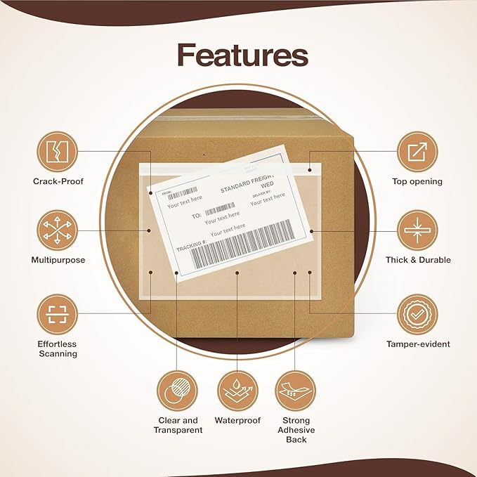 Shipping Label Sleeves - 3.12 Mil Thick 500 Pack 9.5'' x 12'' Strong Adhesive Back for Secure Package Labelling Fit for 8.5'' x 11'' Letter Size Paper, WaterProof and Durable