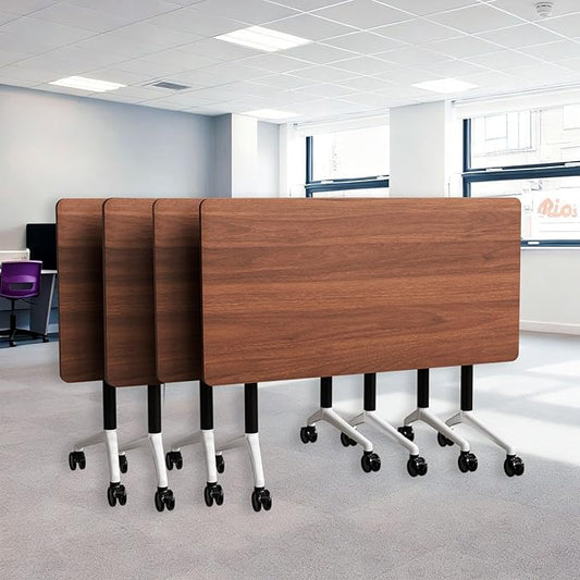 Goakwwuz Conference Room Table, Folding Conference Tables,Thicken Grey Tabletop,Flip Top Wooden Seminar Meeting Room Table for Conference Room Offices (4, Walnut, 61.0“)